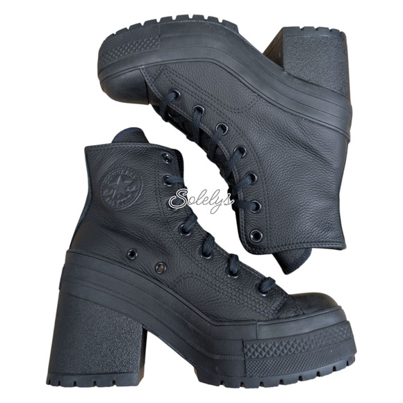 Converse Chuck 70 De Luxe Heel Leather Black Monochrome Sneaker Boot Womens 6 - Picture 8 of 11